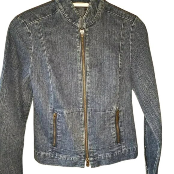 *3 FOR $9* Willi Smith Long Sleeve Zip Up Stretch Casual Denim Jean Jacket Coat - Picture 2 of 3